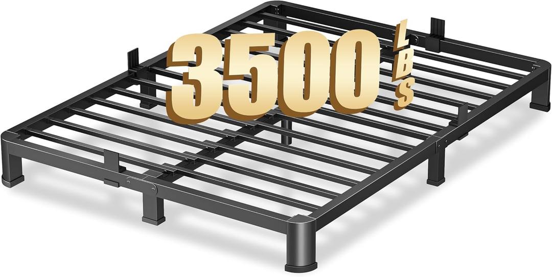 VIPSHOW 4 Inch Queen Heavy Duty 3500 lbs Bed Frame with Round-Corner Legs & Anti-Squeak Design  Quick Assembly Metal Platform, No Box Spring Needed