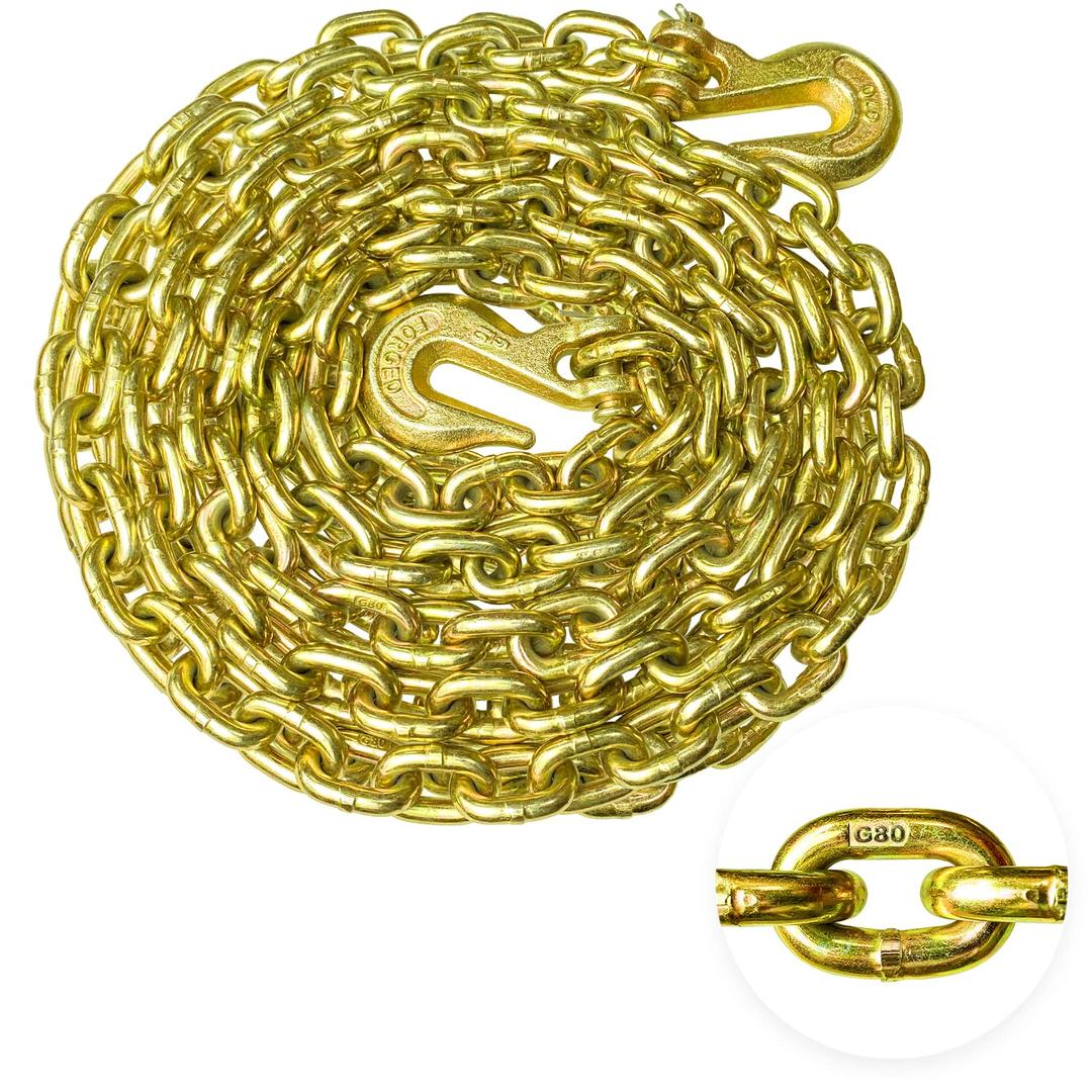 G80 Transport Binder Chain 5/16 Inch x 20 Foot Safety/Binder Chain with Clevis Grab Hooks 4,900 lbs Safe Working Load Logging Chain for Transporting Towing Tie Down Binding Equipment