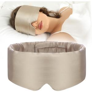 SECZIPE 100% Mulberry Silk Sleep Mask Eye Mask for Women Man with Adjustable Band, for Side Sleeper Blackout Sleep Mask for Travel Rest and Office Large Size (Taupe)