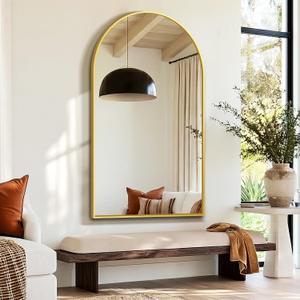 Delma Arched Bathroom Mirror, Gold, 50"x30"