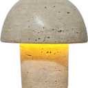 Natural Stone Mushroom Lamp - Handcrafted Travertine Night Light, Rechargeable with Type-C, Dimmable LED Accent Light for Bedroom & Living Room