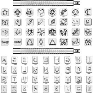 70 Pieces Leather Stamping Tools, Leather Stamping Kit with 2 Pcs Punch Tools, 68 Pcs Metal Letters, Numbers and Professional Capital Letter Pattern Craft Stamps Punch Set Tool