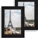 Hongkee 6x9 Picture Frame Set of 2, Made of Real Glass and Rustic Black Wooden Frame - 6 by 9 Photo for Wall or Tabletop Display
