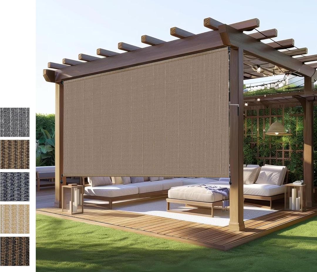 Outdoor Roller Shades,Exterior Cordless Patio Shade Roll Up Blind for Porch | 10ft Wide x 8 H Outdoor Blinds for Patio Porch Gazebo Pergola Privacy Screen Protection UV Sun Blocking,Easy Install & Clean