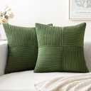 MIULEE  Green Corduroy Pillow Covers Pack of 2 Boho Decorative Spliced Throw Pillow Covers Soft Solid Couch Pillowcases Cross Patchwork Textured Cushion Covers for Living Room Bed Sofa 16x16 inch