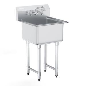 VEVOR Stainless Steel Prep & Utility Sink, 1 Compartment Free Standing Small Sink Include Faucet & legs, 21"x18" Commercial Single Bowl Sinks for Garage, Restaurant, Kitchen, Laundry, Bowl Size 18*18in