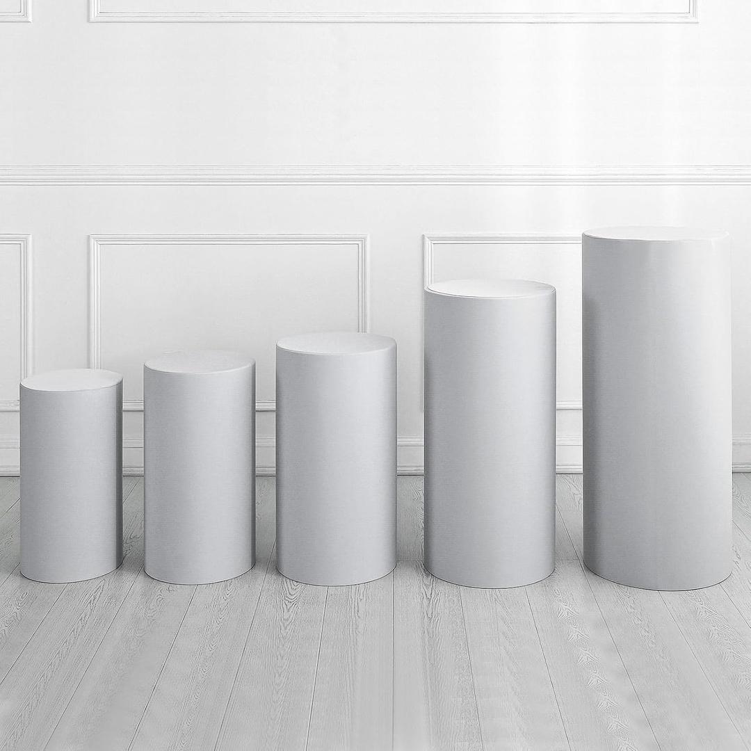 uxcell Set of 5 Gray Cylinder Spandex Stand Covers, Plinth Stand Cover for Party Wedding Birthday Decoration, Only Contains Cylinder Covers (Elastic Fabric)