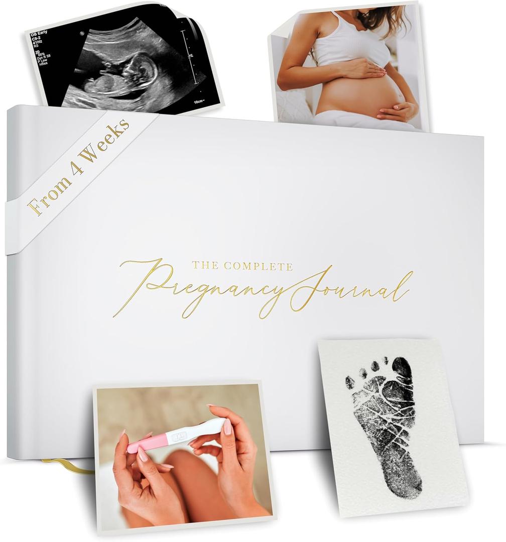 Complete Pregnancy Journal & Memory Book - Weekly Pregnancy Scrapbook with Ultrasound Photo Slots - Pregnant Planner Tracking, Milestone Tracker & FirstYear Keepsake (Gold)
