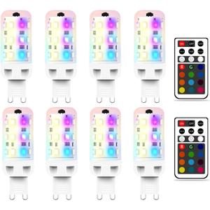 XRise G9 LED Bulb 2.5W Dimmable RGB+Warm White Color Changing with Remote Control Equivalent 25W Halogen G9 Base LED Light Bulbs 3000K 250LM, No Flicker,8 Pack