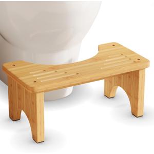 Bamboo Toilet Stool, Wooden Squatting Potty Stool for Adults, 7 Inch Toilet Stool Squat Adult, Non-Slip Wood Poop Stool for Bathroom, Portable Toilet Foot Pooping Steps for Kids (1 Pack, Natural)