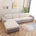 NeColorLife Velvet Sectional Sofa Cover Backrest Cushion Cover Thick Stretch Sofa Back Cover with Elastic Band for Large Sectional Couch (1PC Backrest Cushion Cover,Cream)