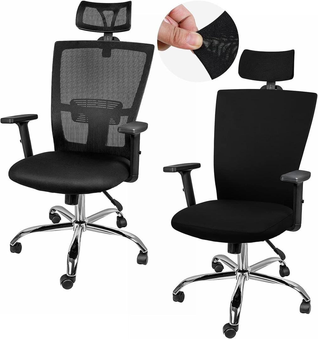 Lounsweer 3 Pieces Office Chair Cover Rolling Desk Chair Cover Gaming Covers Stretch Washable Protector Pets Slipcovers for Swivel Armchair Boss (Simple,Black)