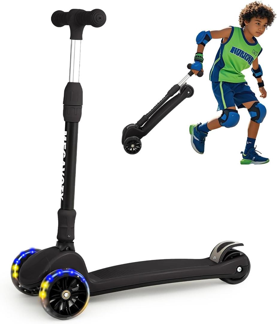 Foldable Kick Scooter for Kids 3-12 Years & 8+ Years, Adjustable 2-Wheel & 3-Wheel Scooter Options, Durable Design,Gift for Boys and Girls Birthday,Perfect for Fun,Outdoor Play,Commuting (Black(for 3-12))