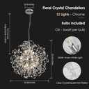 Modern Firework Chandelier, 12-Light Sputnik Chandelier Chrome Pendant Lighting for Dining Room, Dandelion Crystal Chandelier Ceiling Light Fixture for Living Room, Bedroom