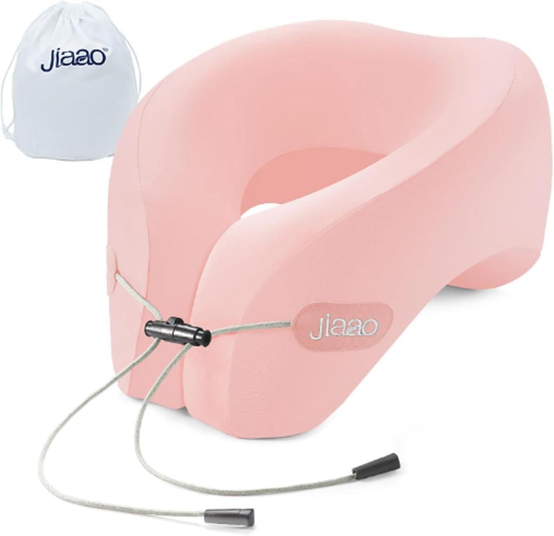 Travel Pillow, Neck Pillow Airplane, Plane Pillow Memory Foam Travel Neck Pillow with 360 Head and Neck Support, Portable Travel Essential Suitable for Airplane, Car, Train, or Bus Trip (Pink)