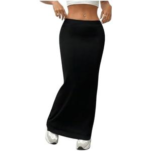 GORGLITTER Women's Trendy High Waisted Bodycon Maxi Skirts Elastic Waist Pencil Long Skirt 2025 Dressy Size M
