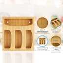 Bamboo Food Bag Storage Organizer for Kitchen Drawer, Baggie Holder for Solimo, Glad, Hefty Gallon, Quart, Sandwich and Snack Variety Size Bags (1 Box 4 Slots)
