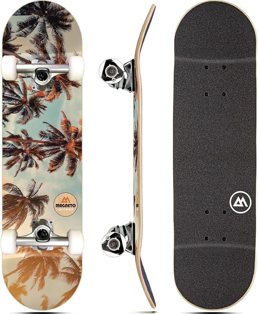 Magneto Complete Skateboard | 6-Layer Canadian Maple Double Kick Concave Deck | Beginners, and Teens
