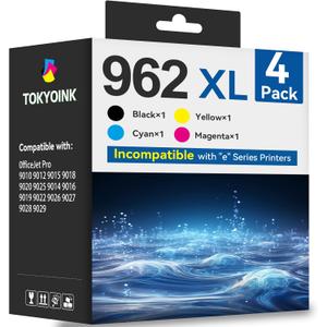 TOKYOINK 962XL Ink Cartridges for HP 962XL Ink Cartridges Combo Pack Work for HP Officejet Pro 9010 9015 9018 9020 9025 Printers, 4 Pack