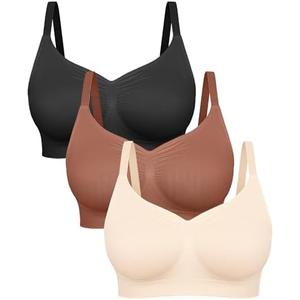FeelinGirl Bras for Women Wireless Bralettes No Underwire Unlined Seamless Everyday Bras 3-Pack XL