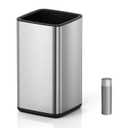Mbillion 4 Gal/15L Open top Trash Can with Removable Inner Bucket Small Waste Basket, Metal Trash Can for Bathroom Office,Stainless Steel (Sliver)