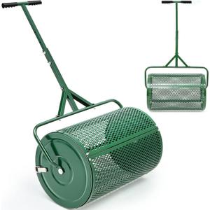 Hiboom 24 Inch Compost Spreader, Peat Moss Spreader, Manure Roller with Adjustable T Shaped Handle, Lightweight Metal Mesh for Lawn Garden Spreading Manure Topsoil (Green) (15.7 x 24 Inch)