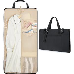BAGSMART Garment Bags for Travel Foldable Carry on Suit Carrier for Hanging Clothes Stylish Dress Carrier Large Convertible Weekender Garment Bags for Women Men (Sleek Black)