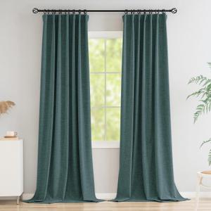 Novecozy 100% Blackout Curtains 108 Inches Long, Linen Thermal Insulated Curtains & Drapes for Bedroom/Living Room, Rod Pocket/Back Tab/Hook Belt/Ring Clips (2 Panels, W50 x L108, Teal Blue) (50"W x 108"L (Pack of 2), Teal Blue)