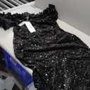 Dasmzper Women Sexy Sequin Off Shoulder Ruffle Short Sleeve Bodycon Mermaid Party Formal Evening Maxi Dress 2 XL