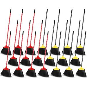 WILLBOND 20 Pcs Heavy Duty Broom Outdoor Indoor Commercial Angle Brooms Bulk for Courtyard Garage Lobby Mall Market Floor Home Kitchen Room Office Pet Hair Rubbish 54 Inch(Red, Yellow)