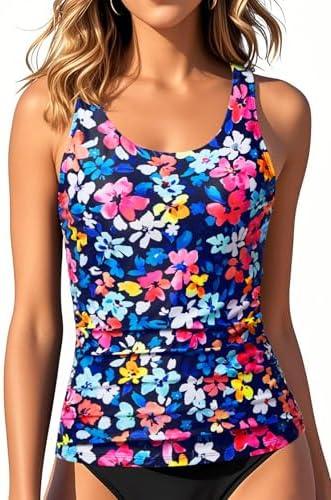 Aqua Eve Womens Tankini Tops Only Tummy Control Swim Tank Top Modest Swimsuit Top Bathing Suit Top No Bottom, L