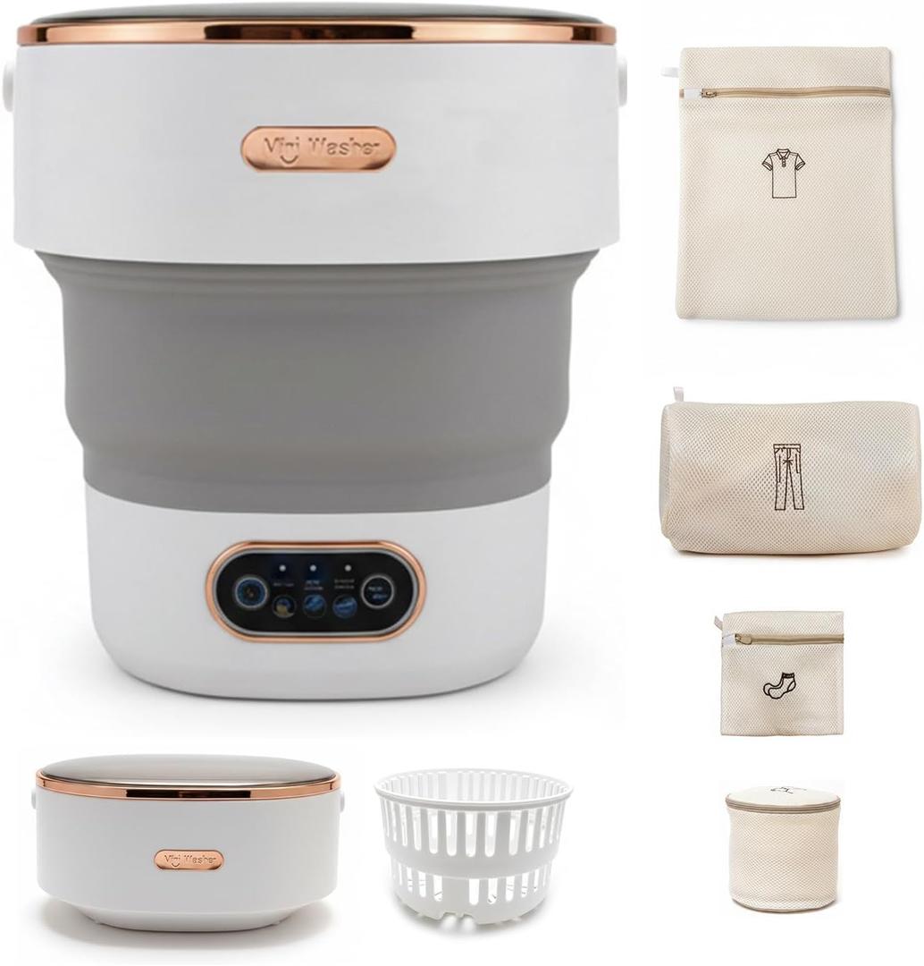 Portable Foldable Washing Machine, 13L Mini Washer with Spin Basket | For Underwear, Socks, Baby Clothes | Ideal for Apartments, Dorm, Travel | Gray (Grey)