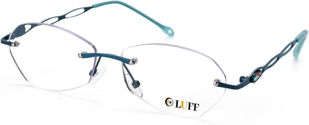 LUFF Rimless Reading Glasses for Women | Blue Light Computer Readers | Lightweight 16g Metal Frame | Eye Strain Relief 2.0
