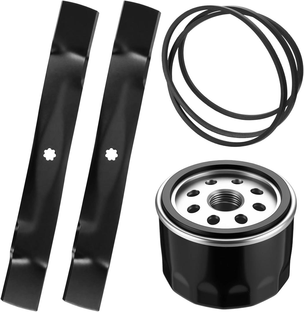 Lothee 4 Pack Lawnmower Maintenance Kit Compatible with John Deere Gy20850 42" Blades, Am125424 Oil Filter and Gx20072 Deck Belt, Replacement Parts for Lawn Mower Generator and Small Engine Equipment
