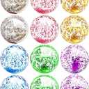 12 Pack Inflatable Beach Balls Bulk - 16" Glitter Pool Toys Balls for Summer Beach Pool Party, Swimming Pool Game Water Beach Toys Party Favor Summer Luau Decoration Essential Blow Up Beach Ball (Multicolor)