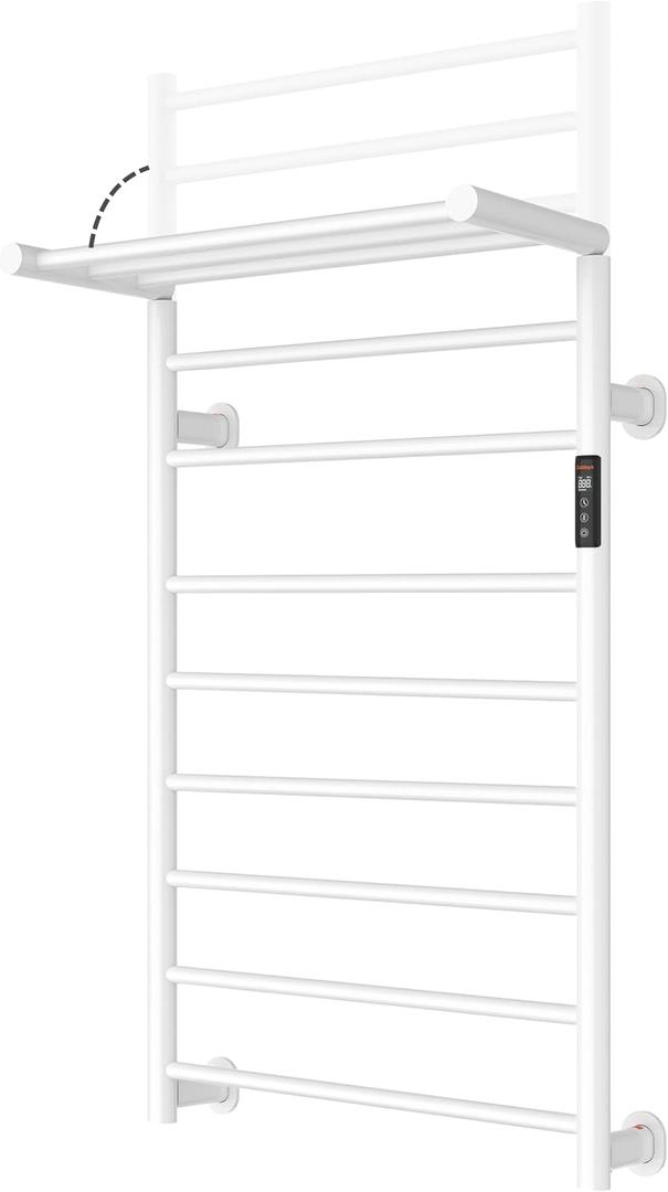 Heated Towel Rack Foldable Dual-Zone Timer No-Drill Matte White CA3