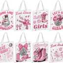 2 x 8 Pcs Western Cowgirls Tote Bags for Women Pink Coquette Canvas Gifts Bags Reusable Grocery Shoulder Bag for Disco Girls Birthday Party Favors