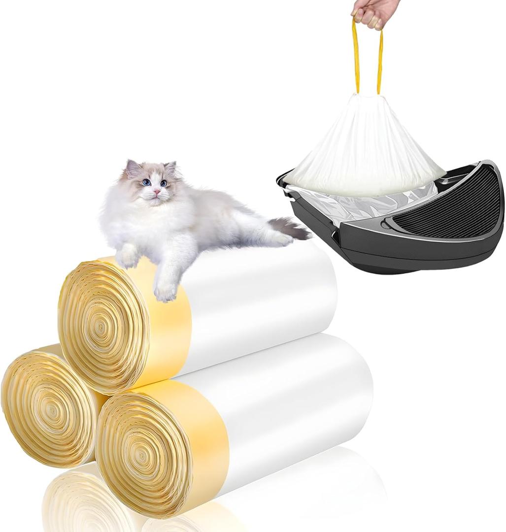 60-Count Cat Litter Box Liners with Drawstring, Compatible with Litter 3/4, 26.6X16.7 Heavy Duty Cat Litter Bags, Leak-Proof and Tear-Resistant (26.6X16.7 60-Count)
