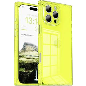 Rectangle Case Compatible for iPhone 15 Pro, Full Camera Protection & Reinforced Corners TPU Cushion Clear Cover, Shockproof Silicone Phone Case for Women Girls (iPhone 15 Pro, Yellow)