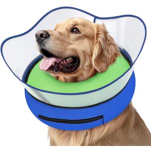 Supet Raised Inflatable Dog Cone Collar to Stop Licking, Soft Dog Cone Alternative for Large Dogs, Doggie Donut Collar After Surgery, L(Neck 12"-16")