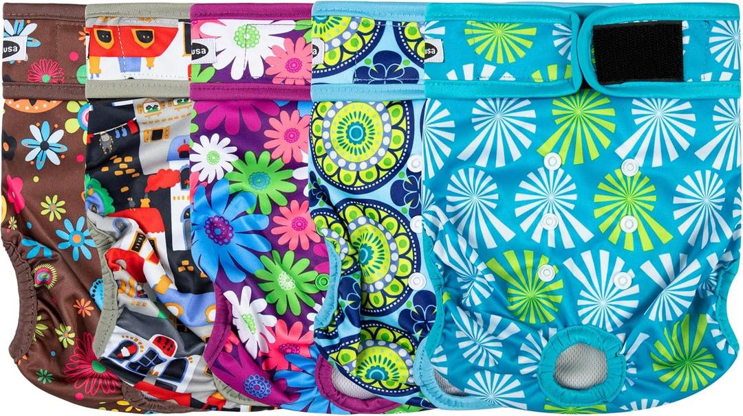 Reusable Washable Dog Diapers Female, Highly Absorbent Doggie Diapers, Size Adjustable Puppy Diapers for Dog Period Panties(5 Pack) (Small)