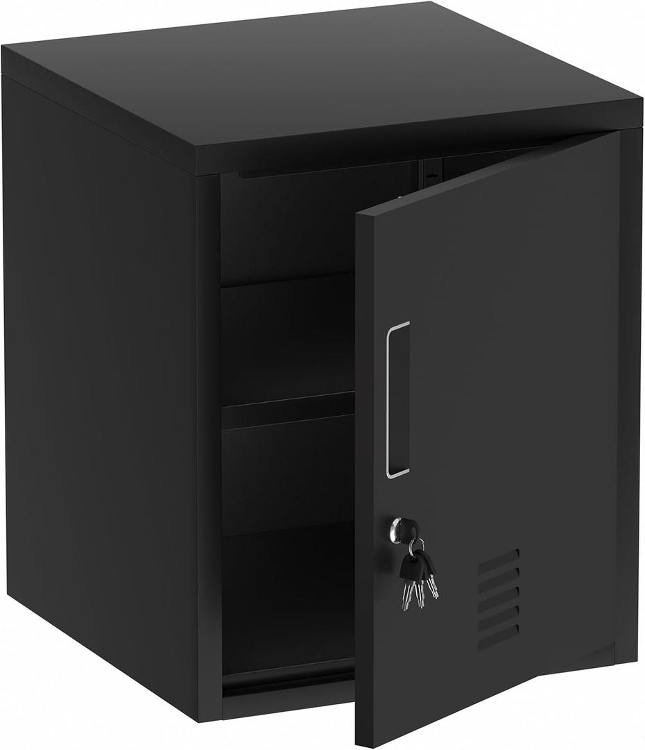 JINGUR Metal Storage Locker Cabinet with Locking Door and Adjustable Shelf for Home Office Classroom Workshop Organization (Black)