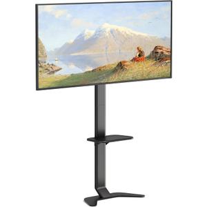 Ultra Slim Tall Floor TV Stand for 37-86 Inch TVs, Modern Curved Base with Shelf, Adjustable Height & Tilt, Space-Saving Design with Cable Management, Fits VESA 600x400mm, Black