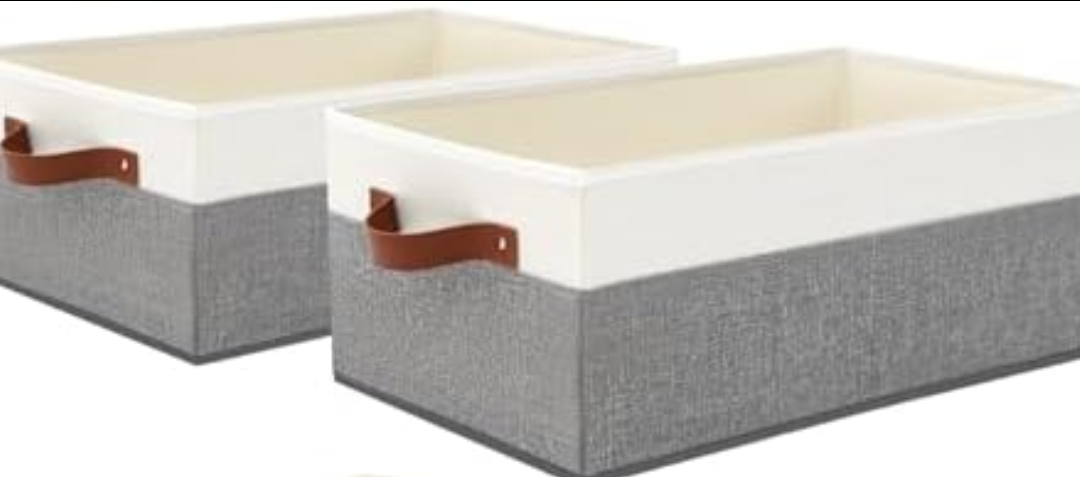 2 Pack Large Capacity Storage Bins Closet Organizer for Shelves, Fabric Closet Storage Baskets Boxes with Leather Handles for Organizing Clothes, Sheets, Jeans, Toys, Books (Grey)