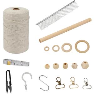 Lxmxgk Creates Macrame Kits, Macrame Plant Hangers Kit, Adult DIY Craft Keychain Making Kit, Macrame Starter Set, 212 Macrame Supplies with 218 Yards Macrame Cord and Wood Beads, Wooden Dowel