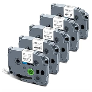 XemaX 5Pack Tze Tz Tape 12mm 0.47" Laminated White Compatible for Brother Label Maker Tape P Touch 12mm 0.47" White Tze231 Tze231 Tz 1/2" for PTD210 PTD220 PTD610BT PTD410 PTH103W PT2040 PTD400