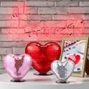 Amyhill 3 Pcs Valentines Day Disco Heart Table Decorations 6" 5" 4" Disco Mirror Heart Table Centerpiece Glitter Red Pink Silver Tabletop Decor for February 70s Wedding Anniversary Party Supplies