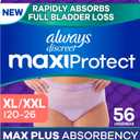 Always Discreet MaxiProtect Adult Diapers for Women, Incontinence Underwear, Scented, Postpartum Essentials, Bladder Leak Protection, Disposable Briefs, Maximum Plus Absorbency, Size XL/XXL, 56 Count