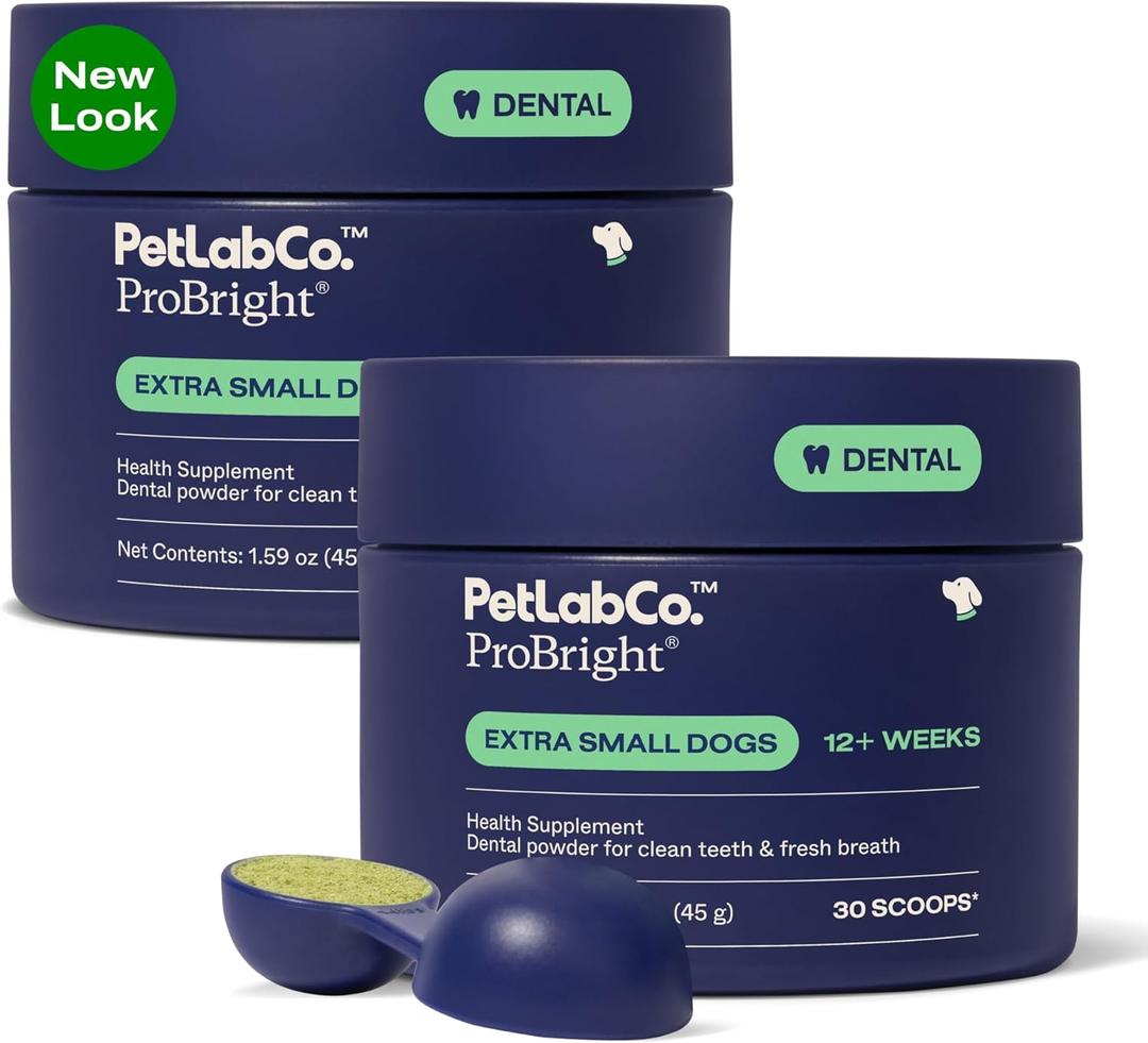 PetLab Co. ProBright Dental Powder - Dog Breath Freshener - Teeth Cleaning Made Easy Targets Tartar & Bad Breath - Formulated for Extra Small Dogs -  45g