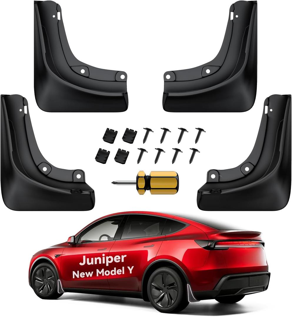 Tesla Model Y Juniper Mud Flaps Accessories[No Drilling Required] for Tesla New Model Y 2025 2026 Launch, Thicker Version (Set of 4) All Weather Guards
